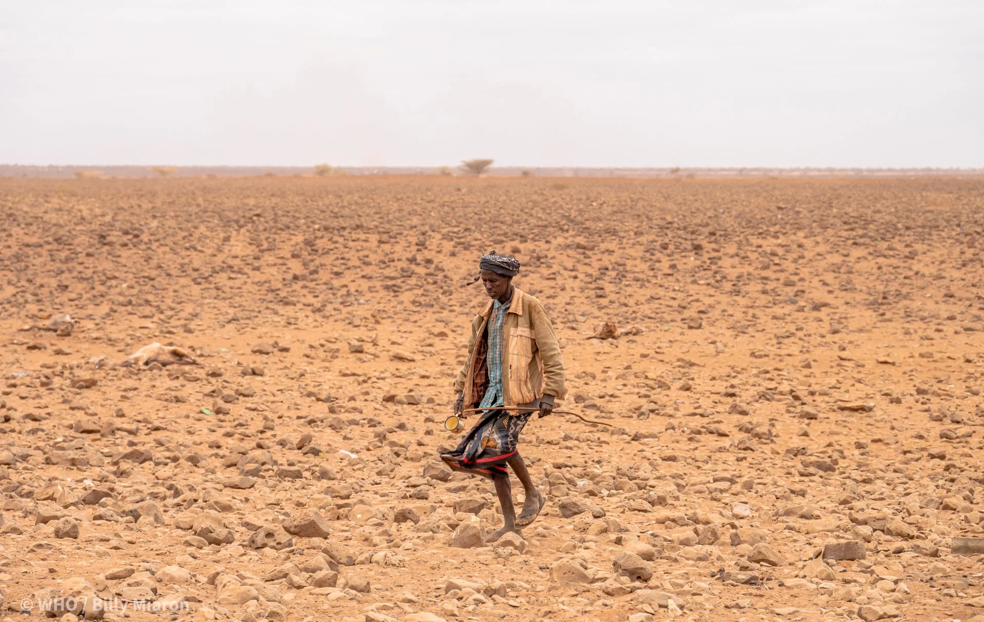 a person walking across dry plains