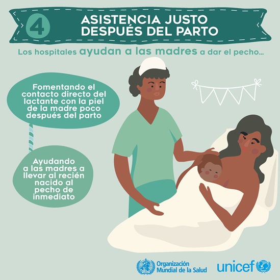 Spanish BFHI step 4 - Care right after birth infographic