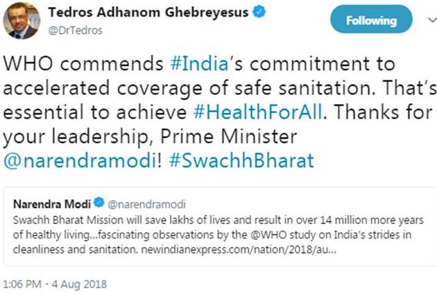 WHO praises India’s commitment to expanding safe sanitation coverage to achieve Health for All.