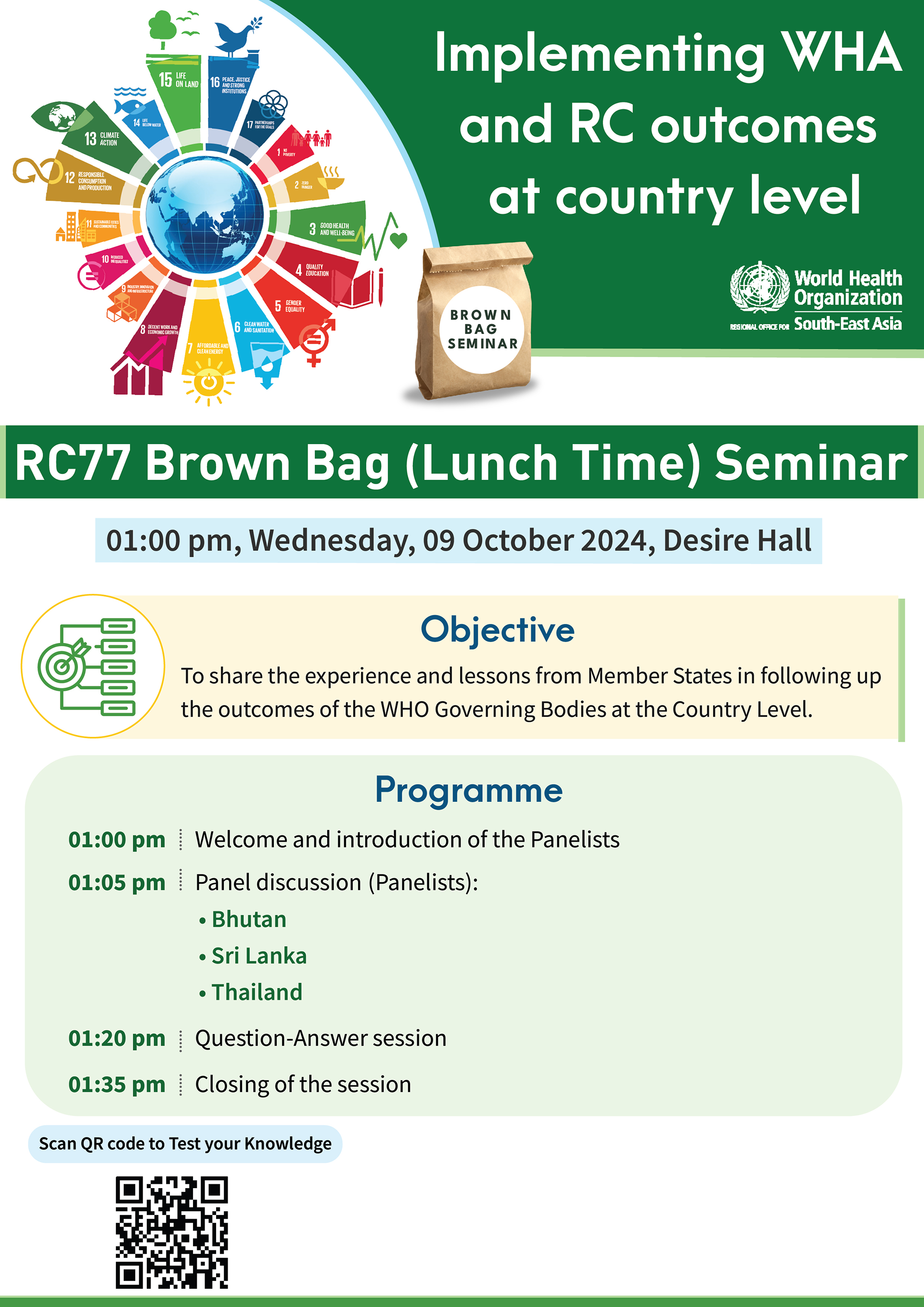 Brown bag seminars - Implementing WHA and RC outcomes at country level
